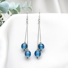 Load image into Gallery viewer, Recycled Glass Double drop earring - Blue Topaz
