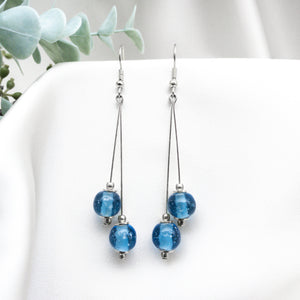 Recycled Glass Double drop earring - Blue Topaz