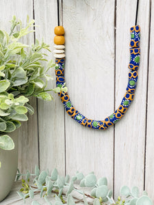 (Wholesale) Hand painted adjustable necklace - Blue & Orange