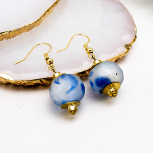 Recycled Glass Swing earring - Sky Blue Swirl (Silver or Gold)