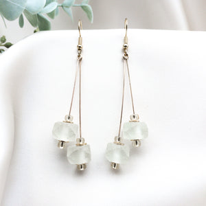 Recycled Glass Double drop earring - Diamond