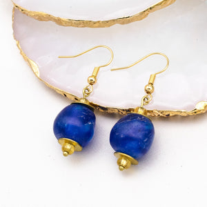 Recycled Glass Swing earring - Cobalt Swirl (Silver or Gold)