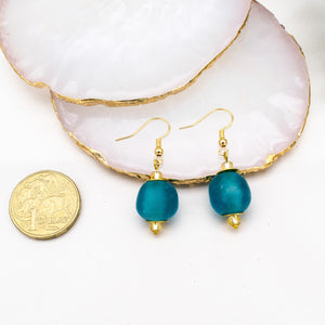 Recycled Glass Swing earring - Azure Blue (Silver or Gold)
