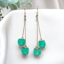 Load image into Gallery viewer, Recycled Glass Double drop earring - Green Garnet
