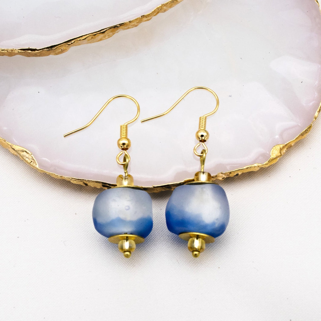 Recycled Glass Swing earring - Sky Blue (Silver or Gold)