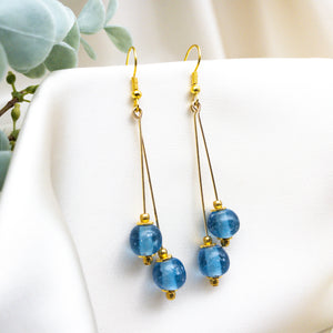 Recycled Glass Double drop earring - Blue Topaz