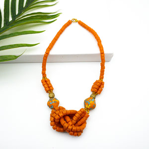 Recycled Glass 'Knot Your Average' necklace - Orange