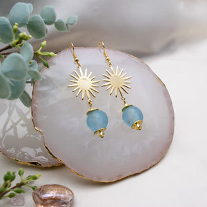 Recycled Glass Radiant earring - Cyan