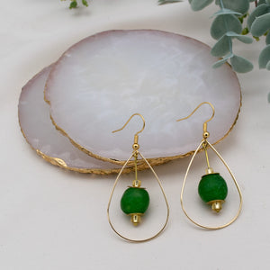 Recycled Glass Teardrop earring - Fern Green