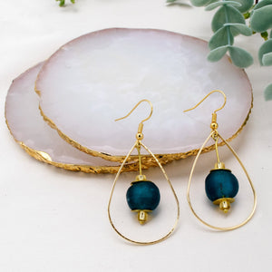 Recycled Glass Teardrop earring - Teal