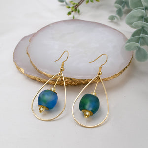 Recycled Glass Teardrop earring - Ocean