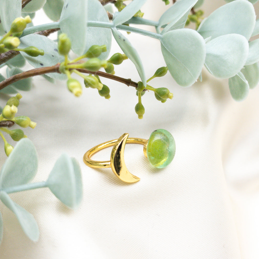 Recycled Glass Moon Ring - Light Green
