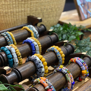 Recycled Glass Triple stack bracelets - Green, White & Yellow