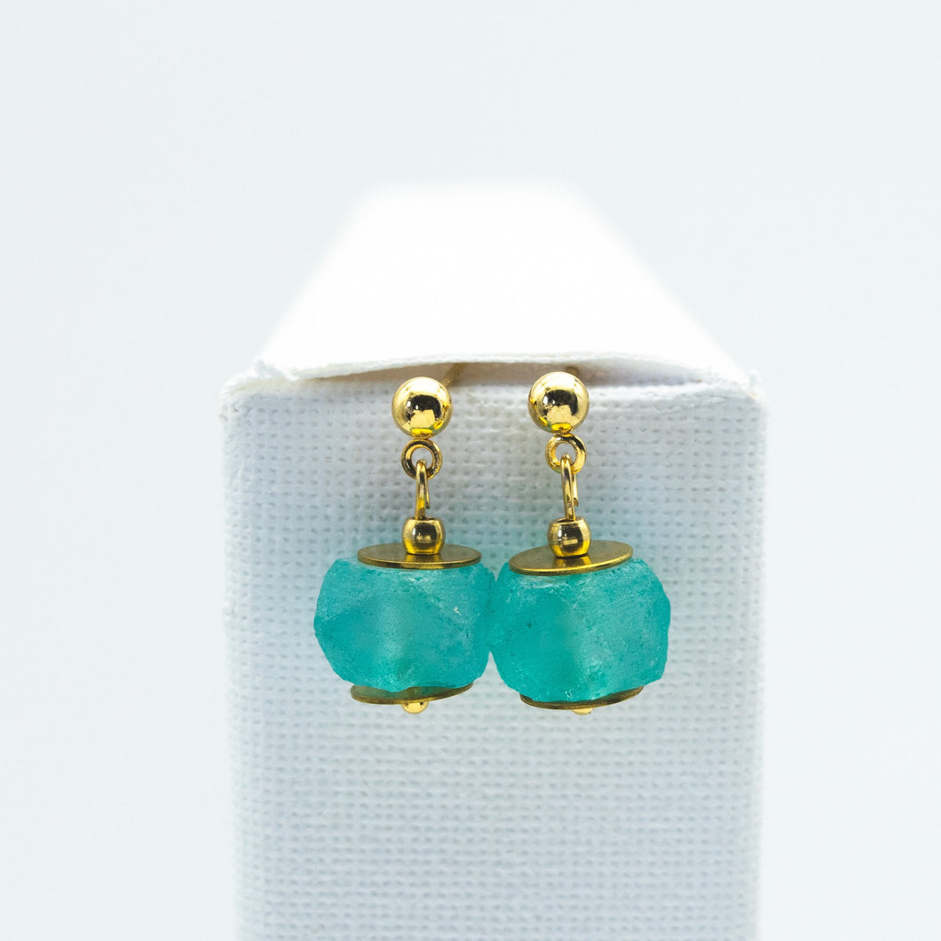 Recycled Glass Turquoise  Zodiac Birthstone Earrings (December) (Silver or Gold)