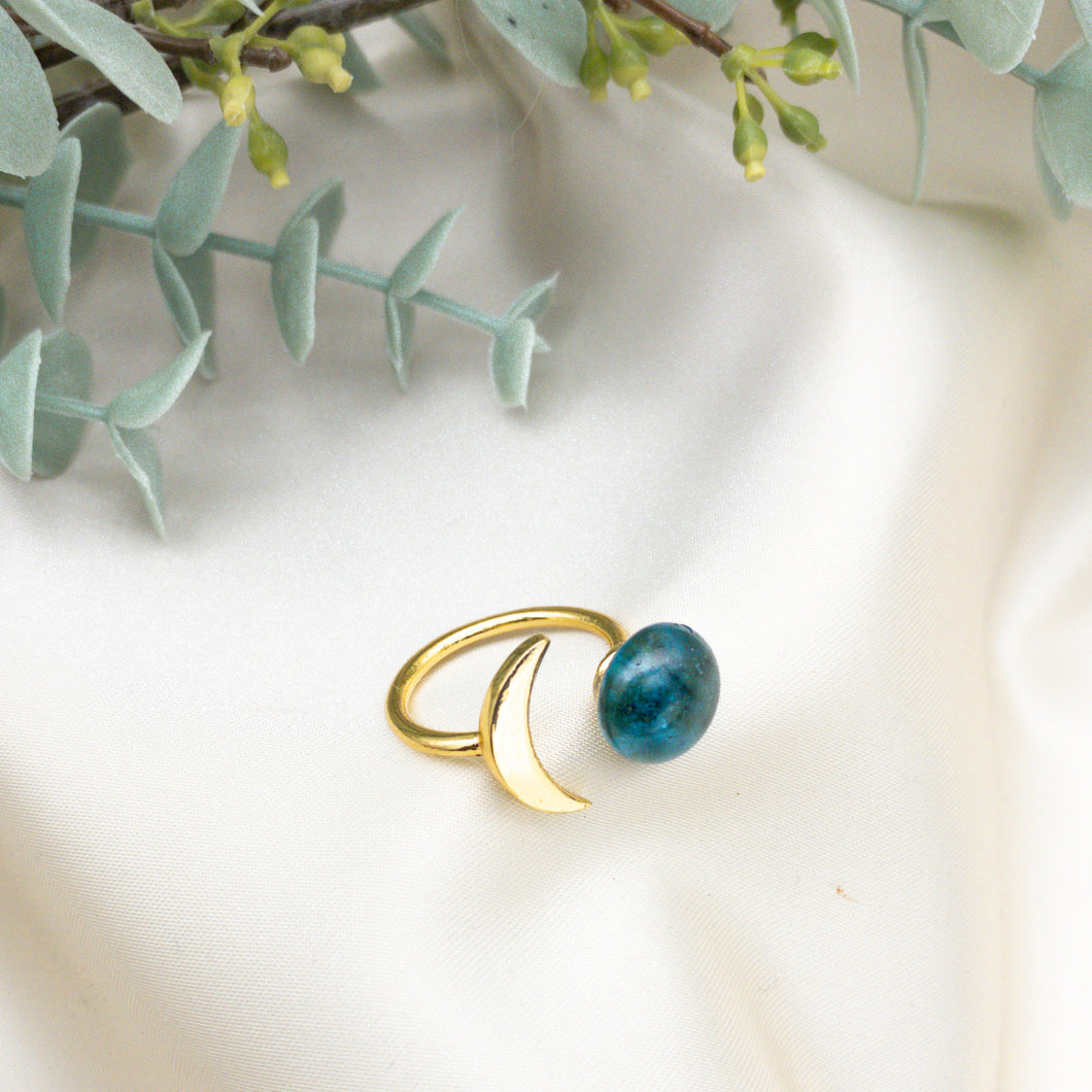 Recycled Glass Moon Ring - Teal
