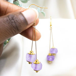 Recycled Glass Double drop earring - Amethyst