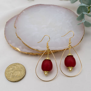 Recycled Glass Teardrop earring - Red