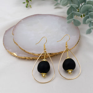 Recycled Glass Teardrop earring - Black (Silver or Gold)