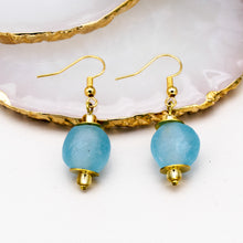 Load image into Gallery viewer, Recycled Glass Swing earring - Cyan Blue

