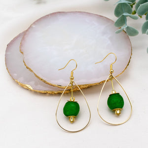 Recycled Glass Teardrop earring - Fern Green