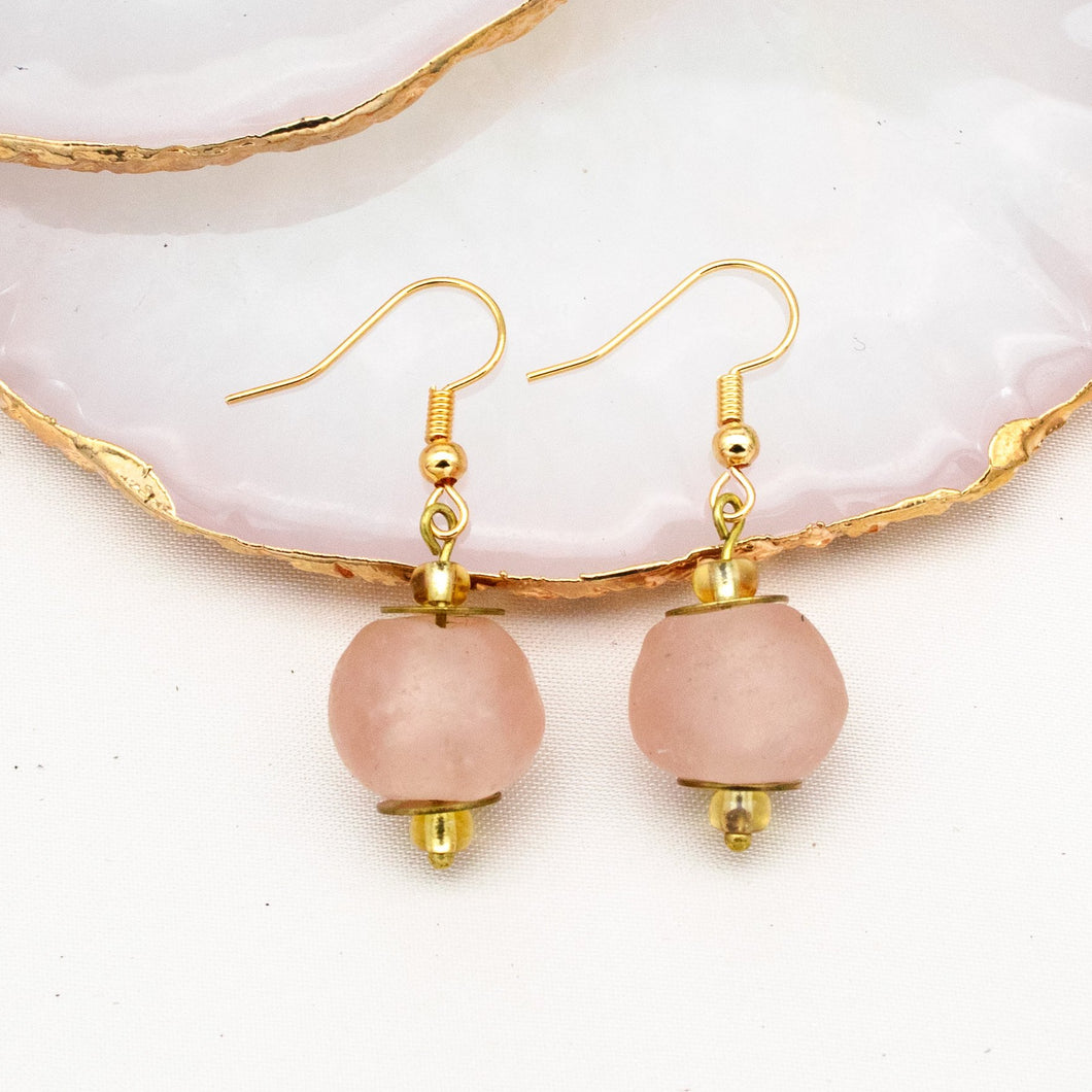 Recycled Glass Swing earring - Blush Pink (Silver or Gold)