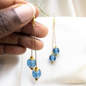 Recycled Glass Double drop earring - Blue Topaz