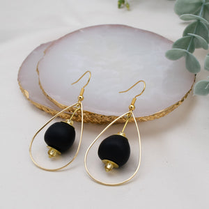 Recycled Glass Teardrop earring - Black (Silver or Gold)