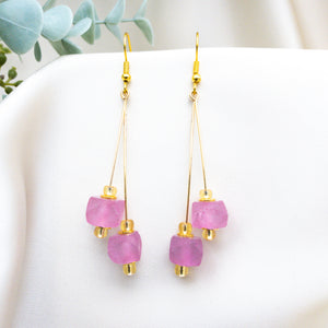 Recycled Glass Double drop earring - Pink Tourmaline