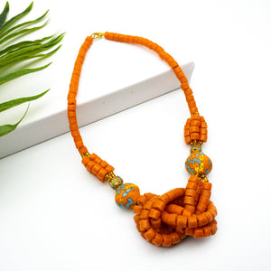 Recycled Glass 'Knot Your Average' necklace - Orange