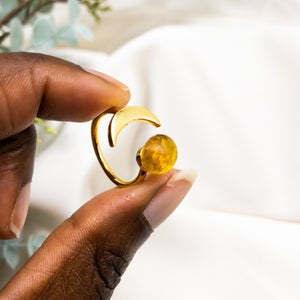 Recycled Glass Moon Ring - Amber