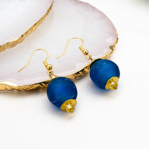 Recycled Glass Swing earring - Cobalt (Silver or Gold)