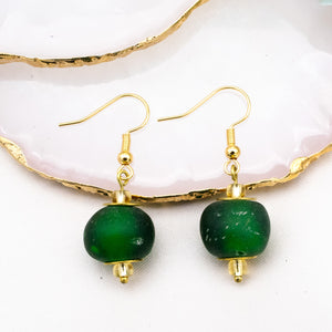 Recycled Glass Swing earring - Forest Green