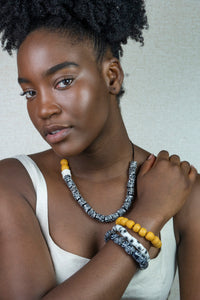 Recycled Glass Hand painted adjustable necklace - Black & White