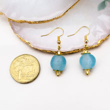 Load image into Gallery viewer, Recycled Glass Swing earring - Cyan Blue (Silver or Gold)

