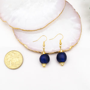 Recycled Glass Swing earring - Navy (Silver or Gold)