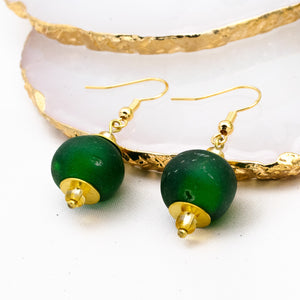 Recycled Glass Swing earring - Forest Green