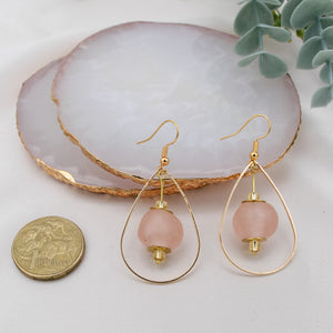 Recycled Glass Teardrop earring - Blush Pink