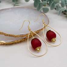 Load image into Gallery viewer, Recycled Glass Teardrop earring - Red (Silver or Gold)
