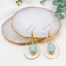 Load image into Gallery viewer, Recycled Glass Teardrop earring - Ice Blue (Silver or Gold)
