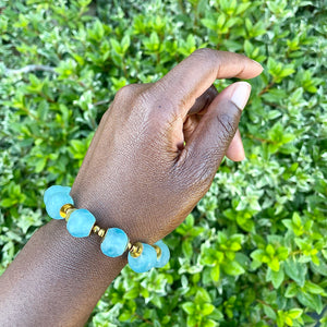 Cyan Blue Recycled Glasss Bracelet
