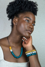 Load image into Gallery viewer, Recycled Glass Triple stack bracelets - Green, White &amp; Yellow
