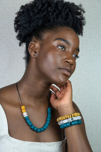 Recycled Glass Triple stack bracelets - Green, White & Yellow