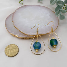 Load image into Gallery viewer, Recycled Glass Teardrop earring - Ocean (Silver or Gold)
