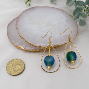 Recycled Glass Teardrop earring - Ocean (Silver or Gold)