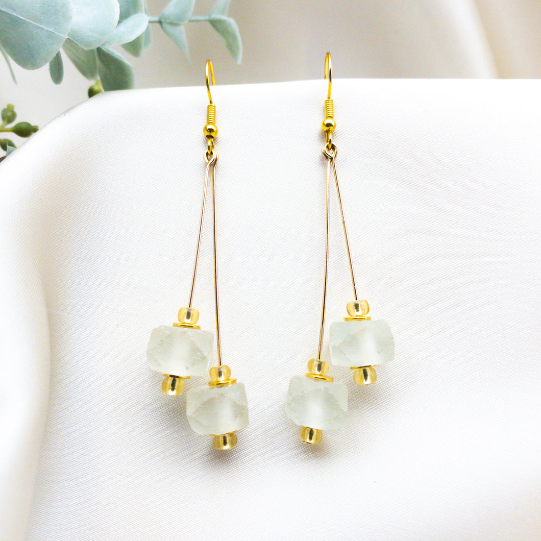 Recycled Glass Double drop earring - Diamond