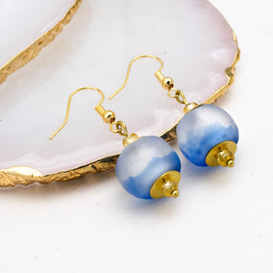 Recycled Glass Swing earring - Sky Blue (Silver or Gold)