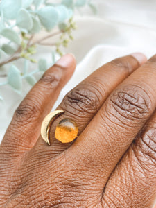 (Wholesale) Recycled Glass Moon Ring - Amber