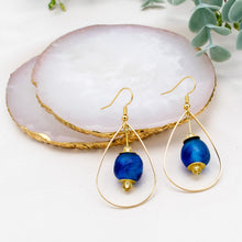 Load image into Gallery viewer, Recycled Glass Teardrop earring - Cobalt swirl
