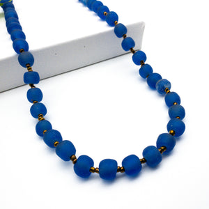Recycled Glass Long single strand necklace - Cobalt