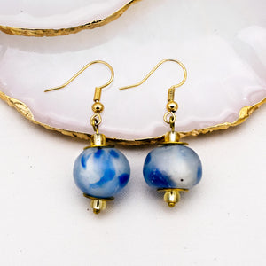 Recycled Glass Swing earring - Sky Blue Swirl (Silver or Gold)